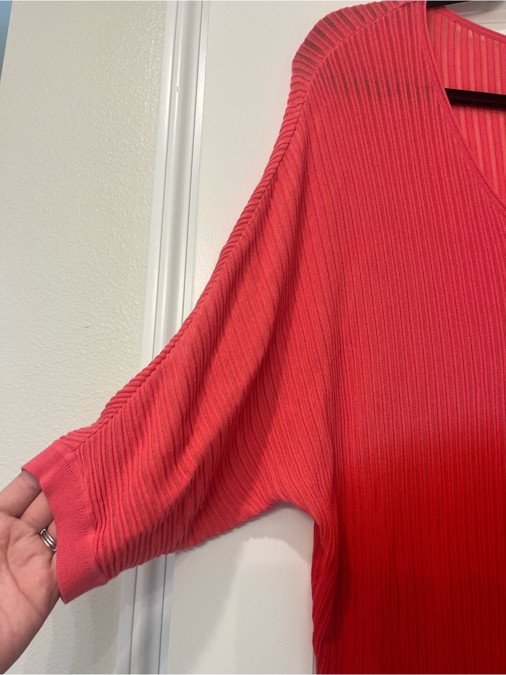 Chicos Sheer Stripe Dip Dye Ribbed V-Neck Top Sweater Pullover Knit Sz L or 2 - Picture 4 of 7